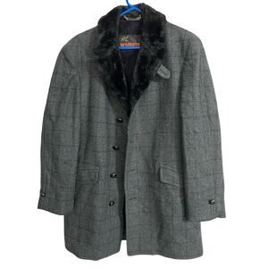 Vintage McGregor Men's Grey Wool Faux Fur Lined Coat Size 40